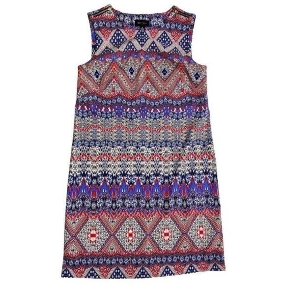 AB Studio Red White Blue Stretch Sheath Crew Neck Dress Sz 6 - Picture 4 of 8